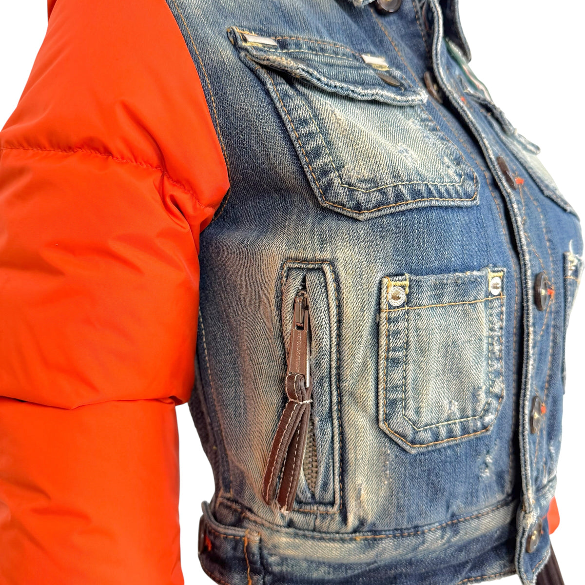 Dsquared2 Orange Puffer Sleeve & Denim Patchwork Jacket