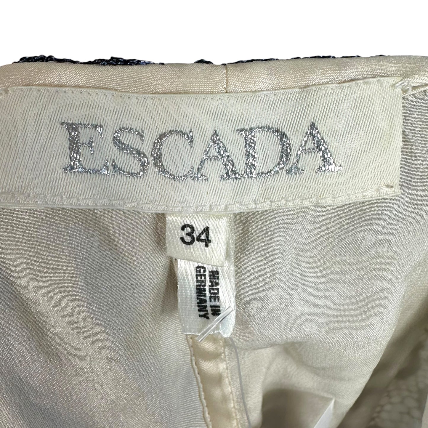 Escada Ivory Silk & Navy Blue Lace Bustier Top