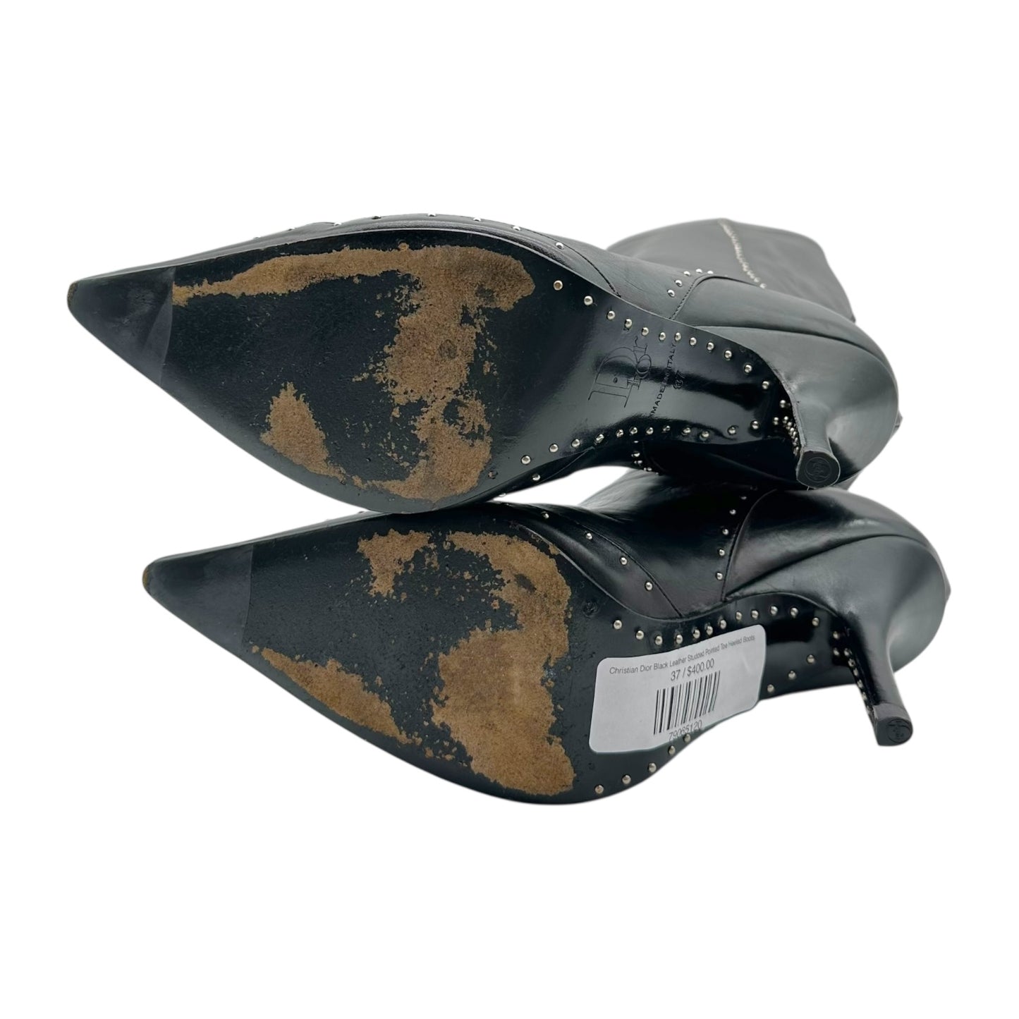 Christian Dior Black Leather Studded Pointed Toe Heeled Boots