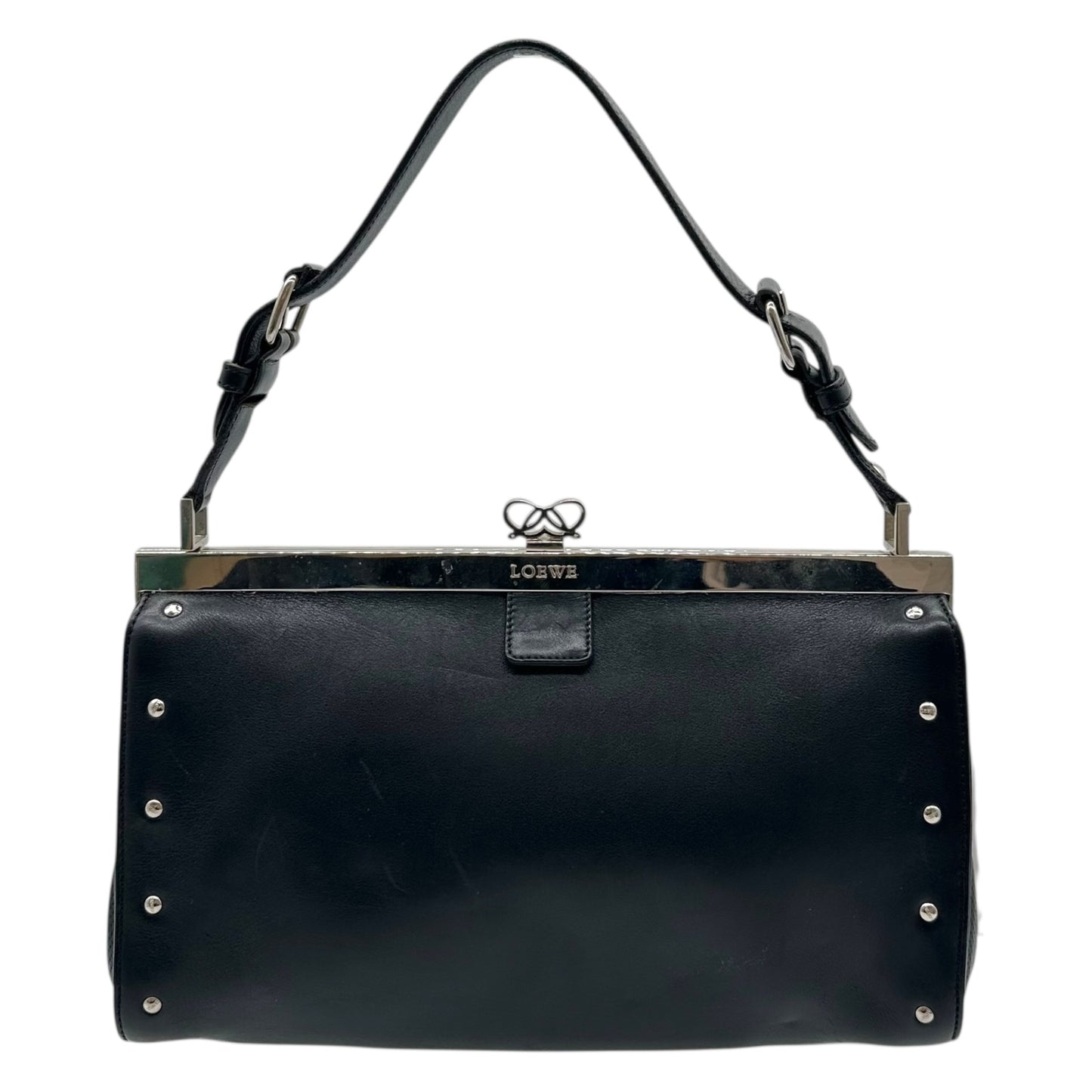 Loewe Black Studded Leather Logo Kisslock Pochette Bag