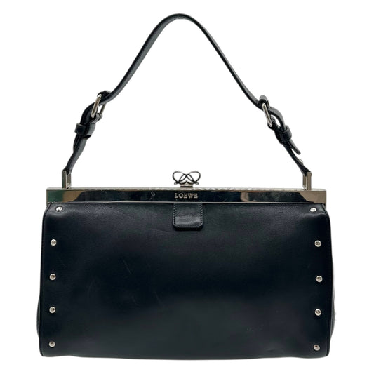 Loewe Black Studded Leather Logo Kisslock Pochette Bag