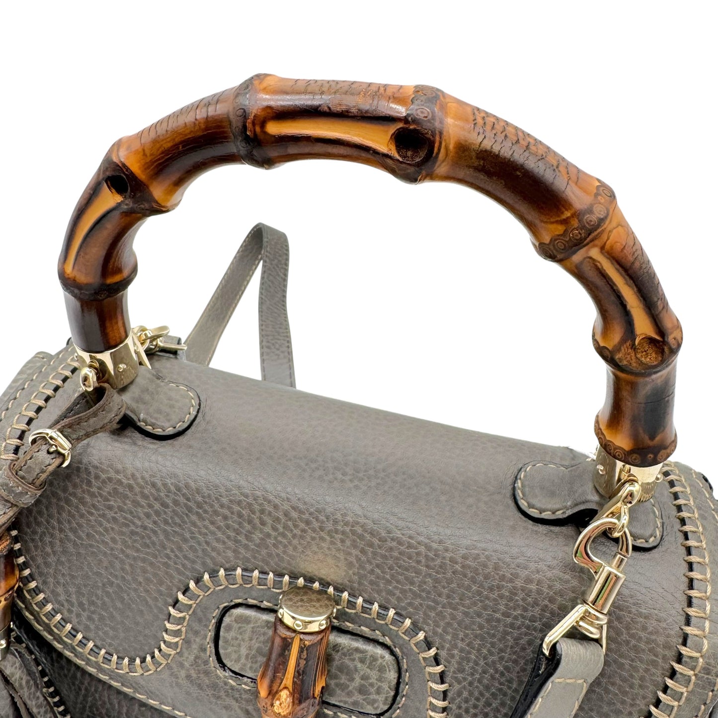 Gucci Gray Leather Bamboo Top Handle 2-Way Bag