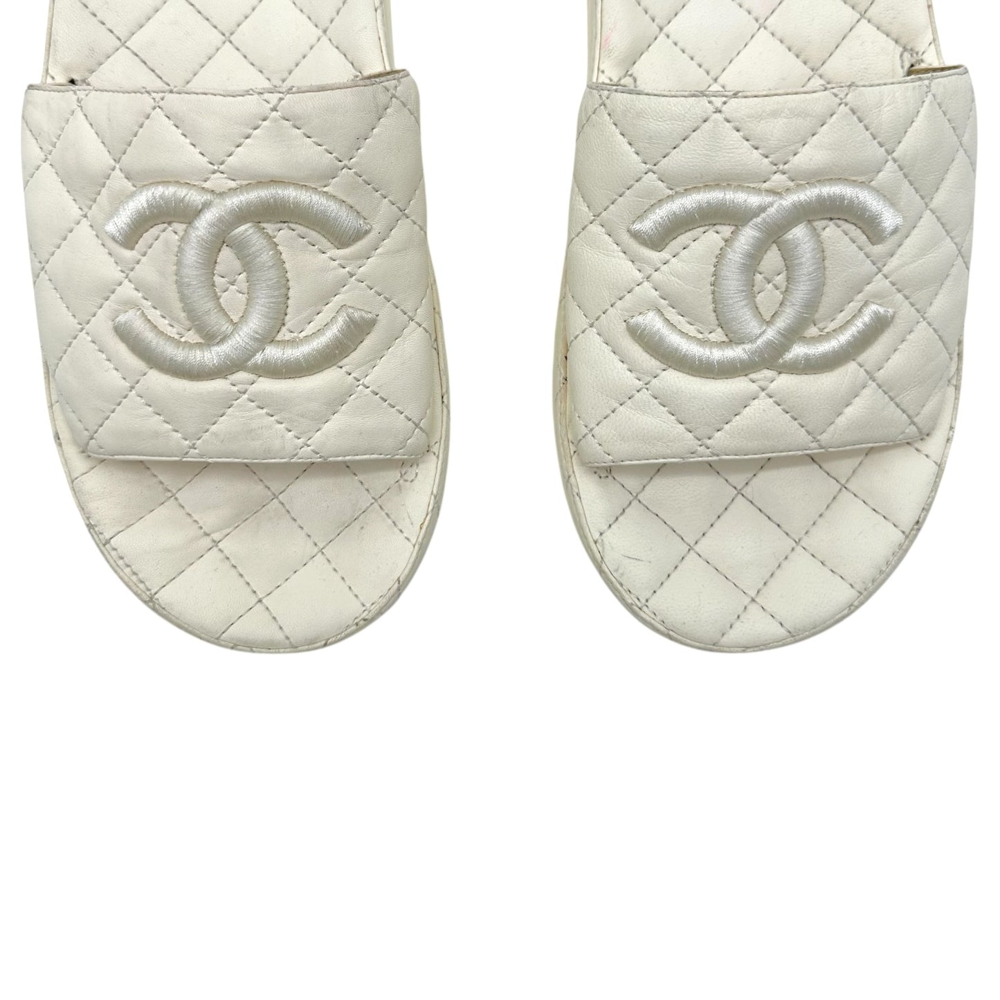 Chanel Ivory CC Logo Matelasse Quilted Slide Sandals