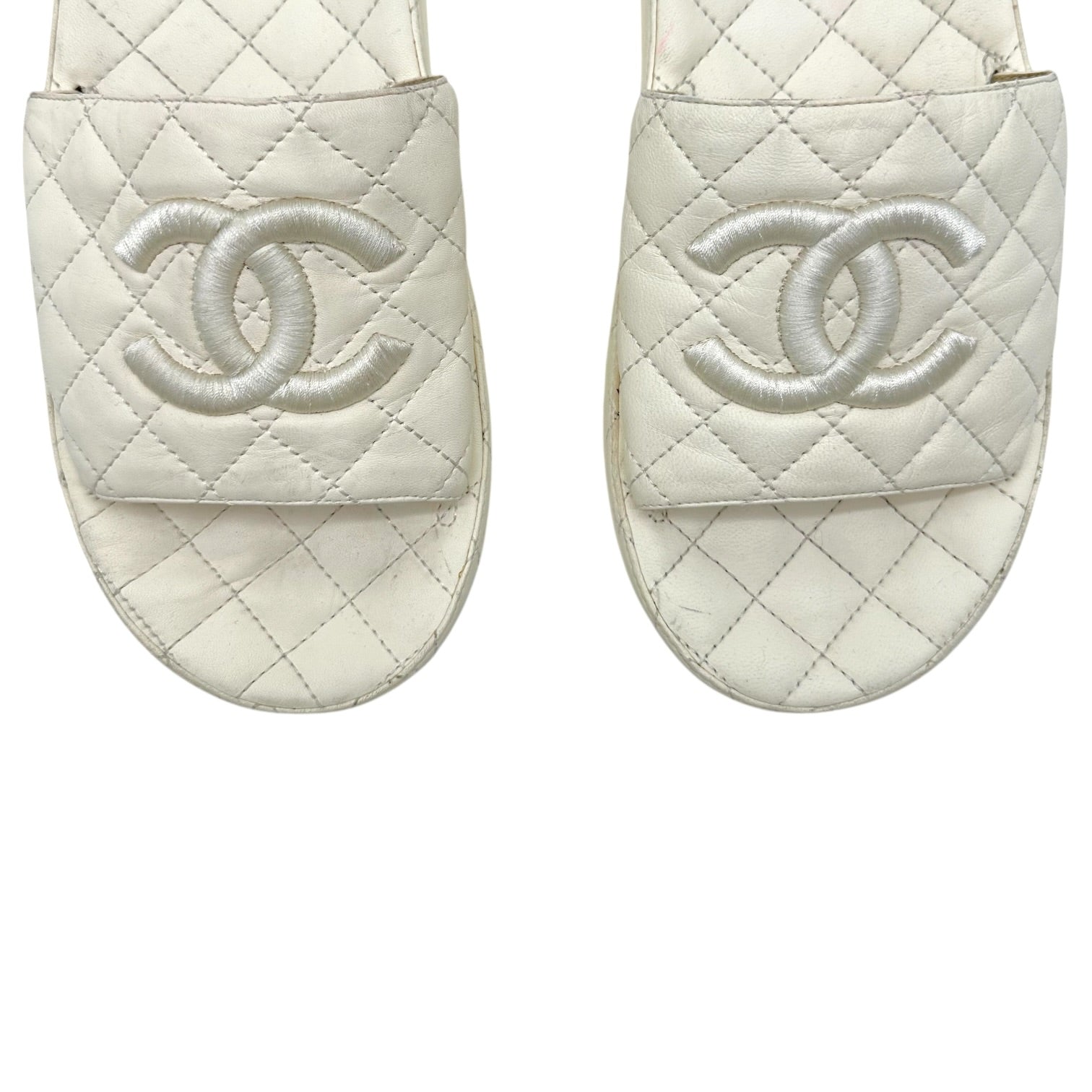 Chanel Ivory CC Logo Matelasse Quilted Slide Sandals