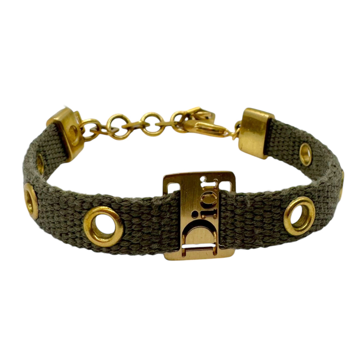 Christian Dior Khaki Gold Logo Bracelet