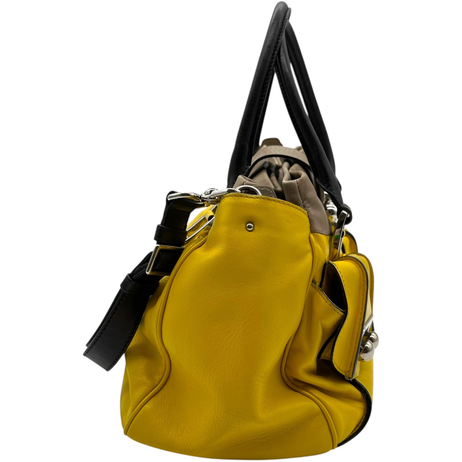 Celine Yellow Leather 2-Way Bag with Silver Hardware