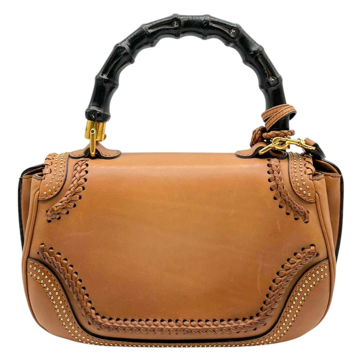 Gucci Brown Leather Whipstitch Fringe 2-Way Bag