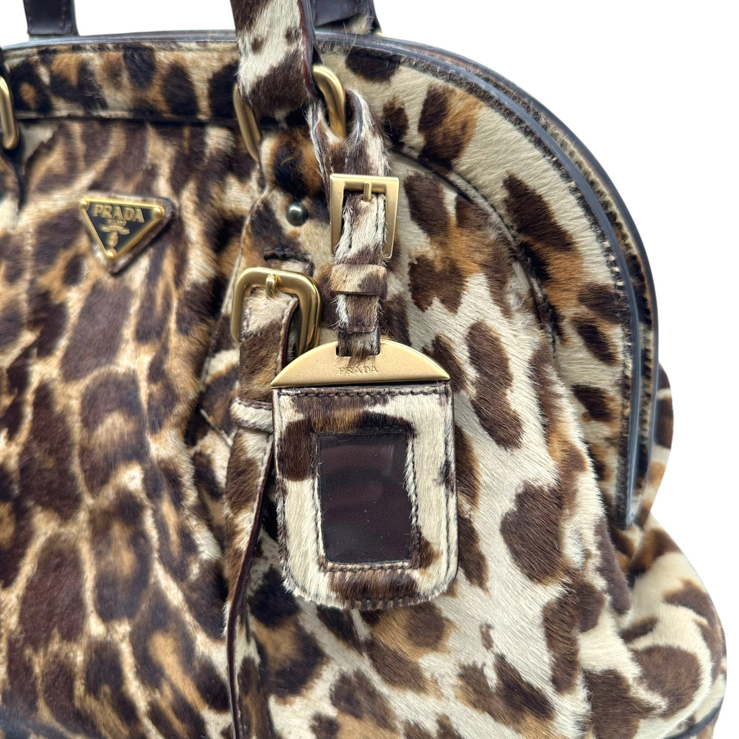 Prada Leopard Print Ponyhair Oversized Bowler Bag