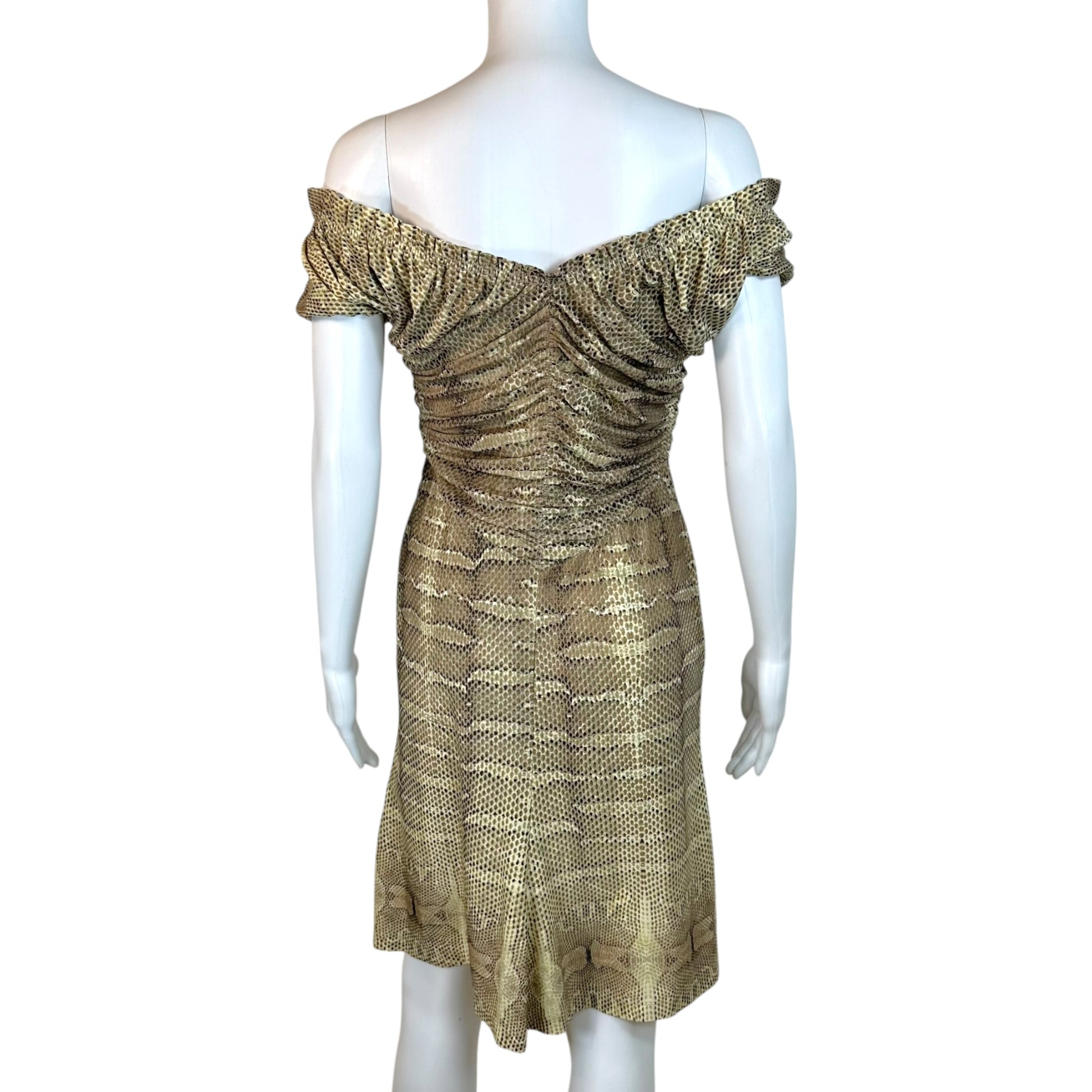 Roberto Cavalli Mini Dress Snakeskin Print V-Neck Large