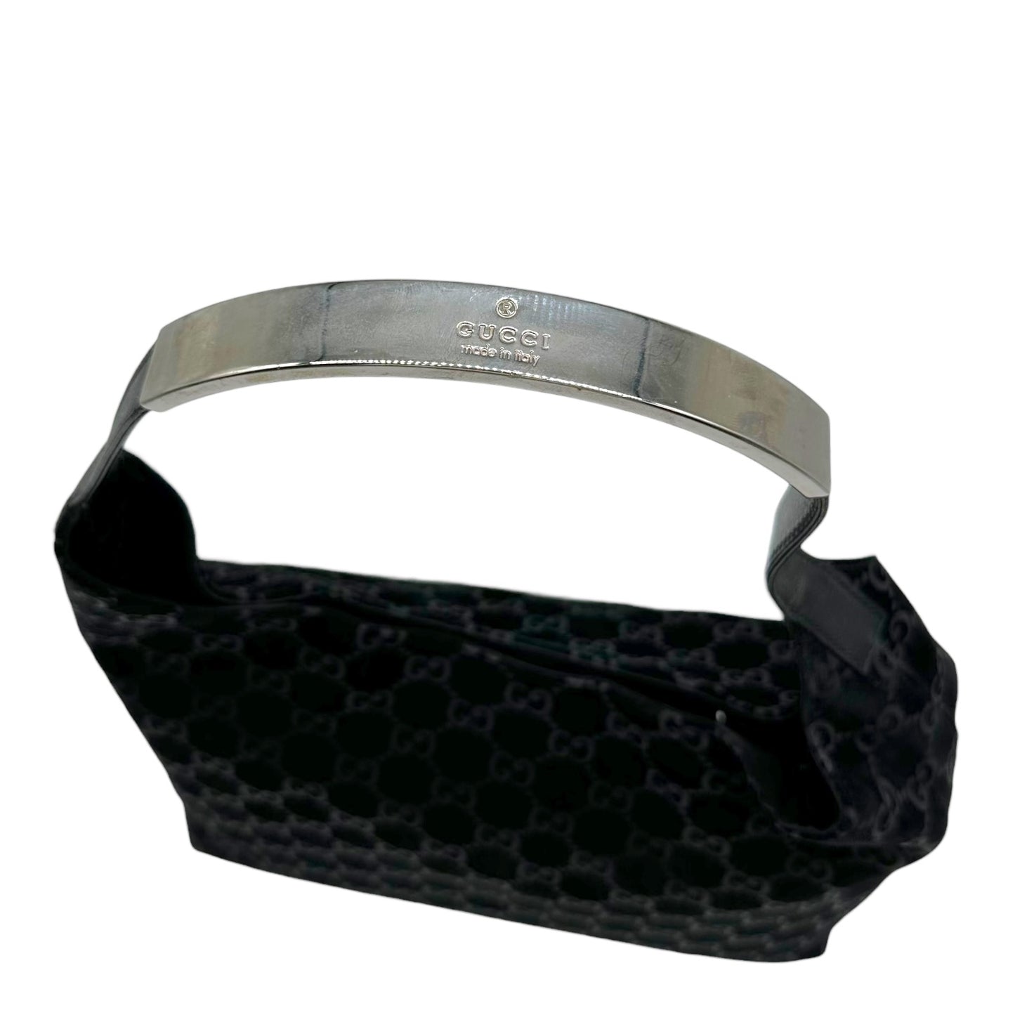 Gucci by Tom Ford Black Suede Monogram Metal Handle Hobo Bag