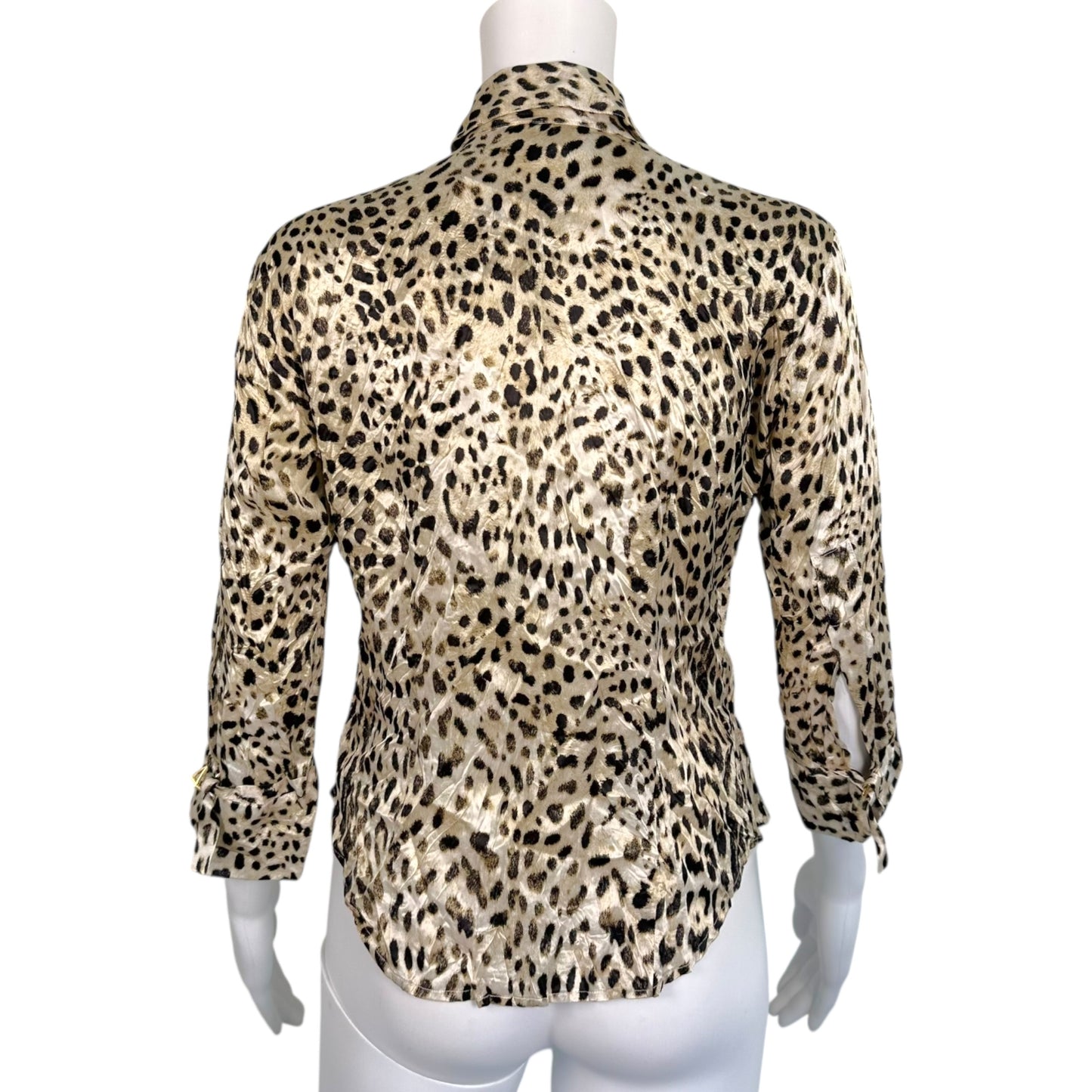 Roberto Cavalli 90's Silk Leopard Print 3/4 Sleeve Blouse