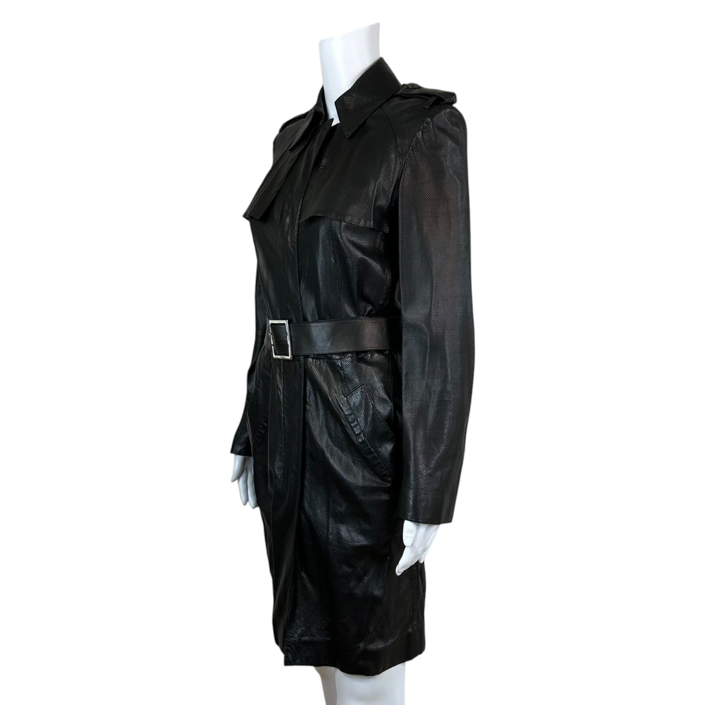 Gucci Black Perforated Leather Trench Coat