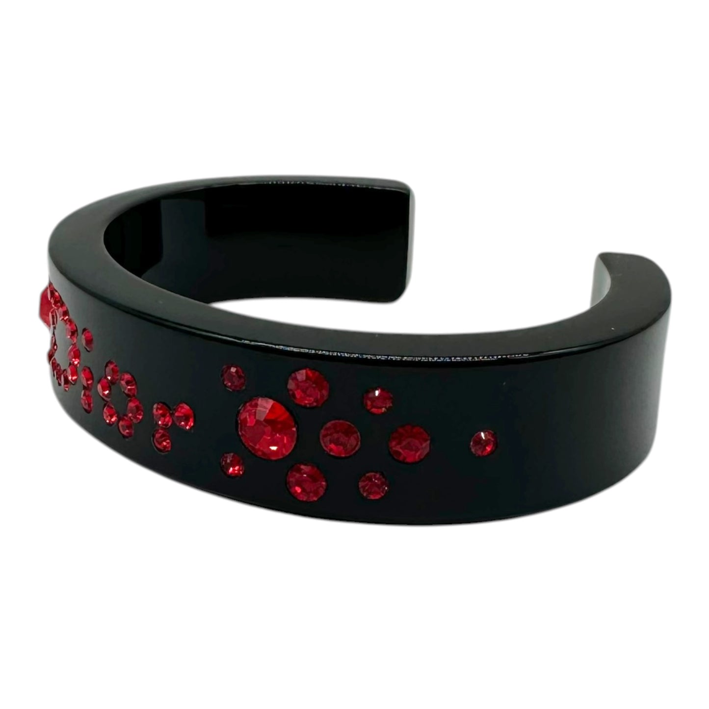 Christian Dior Red Crystal Black PVC Bangle Cuff Bracelet