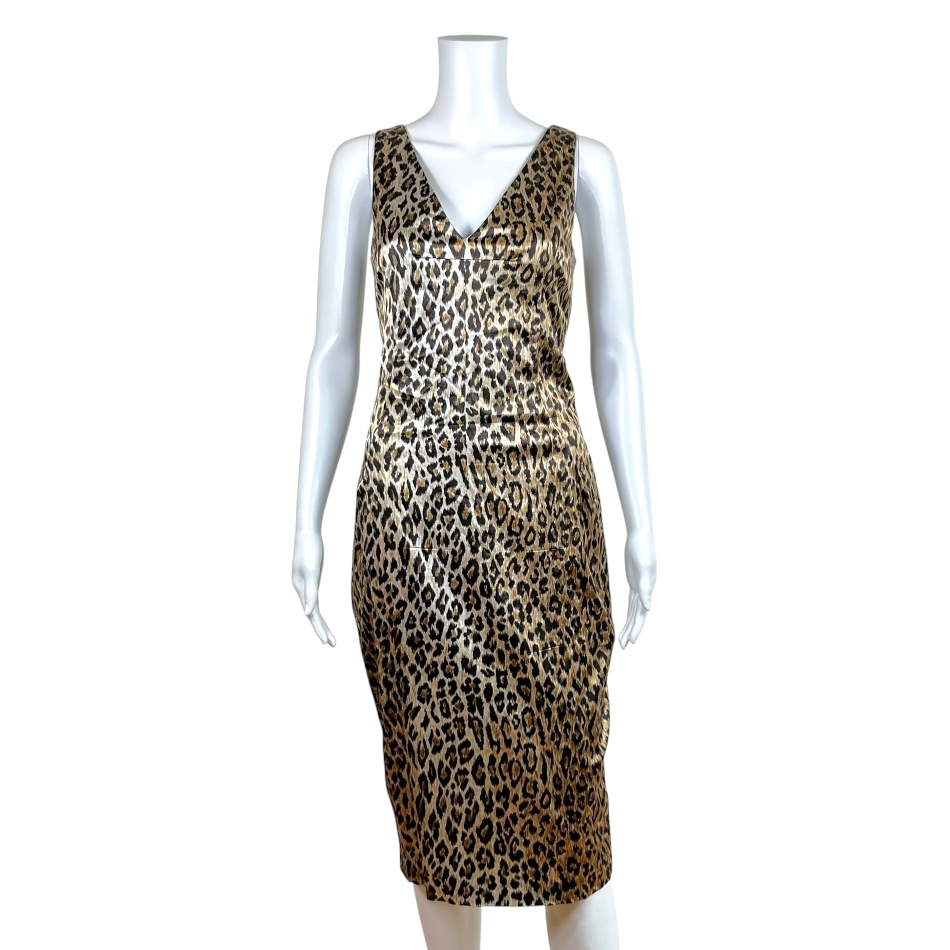 Dolce & Gabbana Leopard Print Satin Mid Dress XL