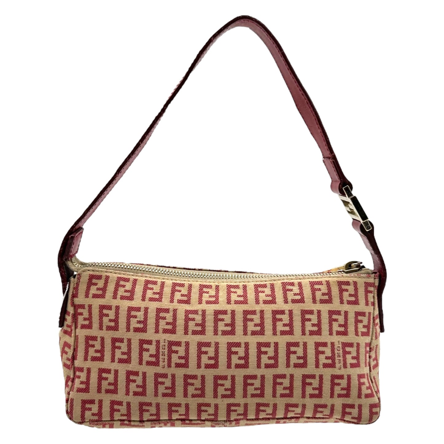 Fendi Tan & Red Zucchino Monogram Pochette Bag