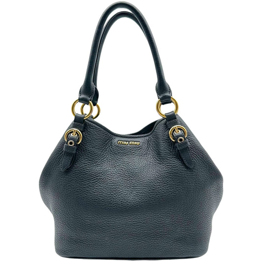 Miu Mu Black & Gold Leather Top Handle Bag