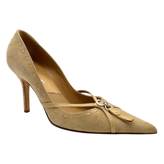 Christian Dior Tan Suede CD Logo Pointed Toe Heels