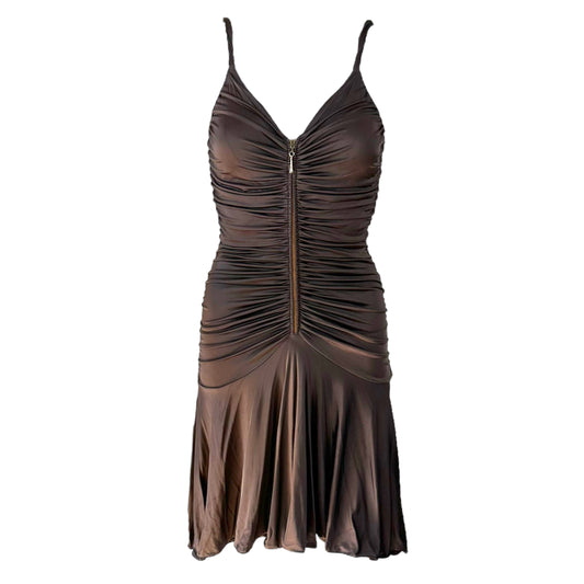 Blumarine Brown Silk Knit Zippered Mini Dress