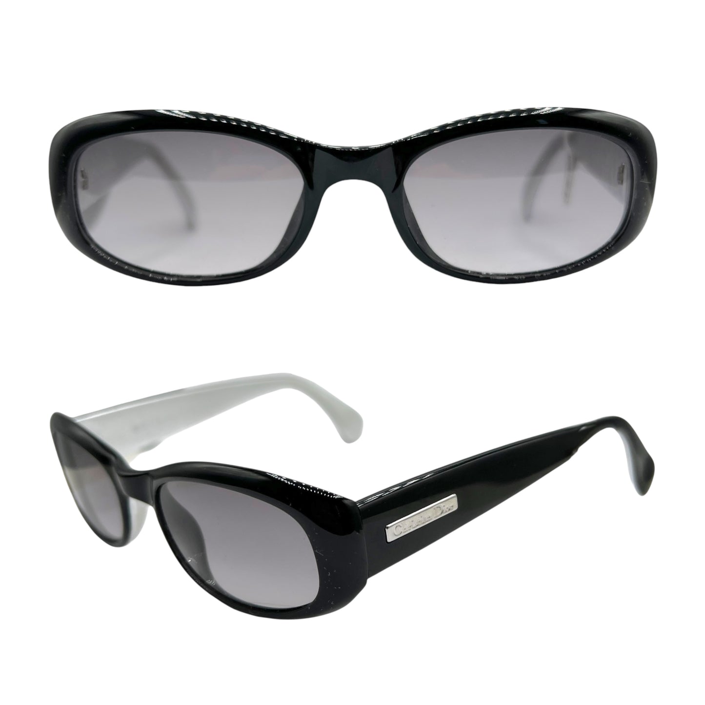 Christian Dior Silver & Black Oval Sunglasses Macha/P w/ Case