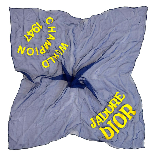 Christian Dior Sheer Silk Square Scarf Blue Yellow