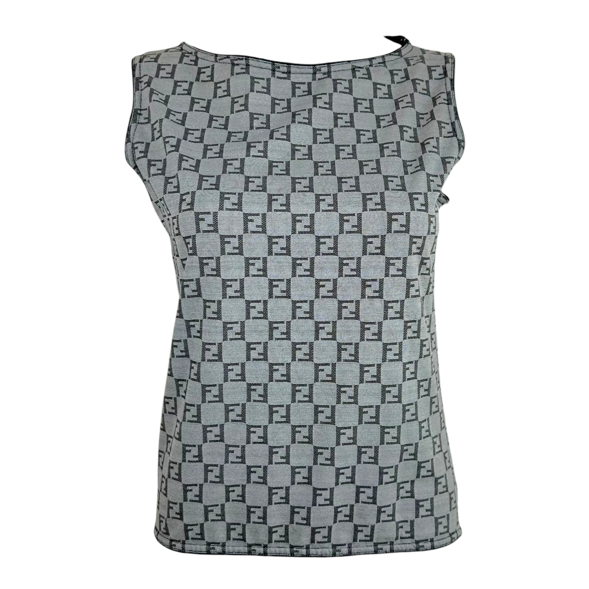 Fendi Gray Zucchino Monogram Print Tank Top