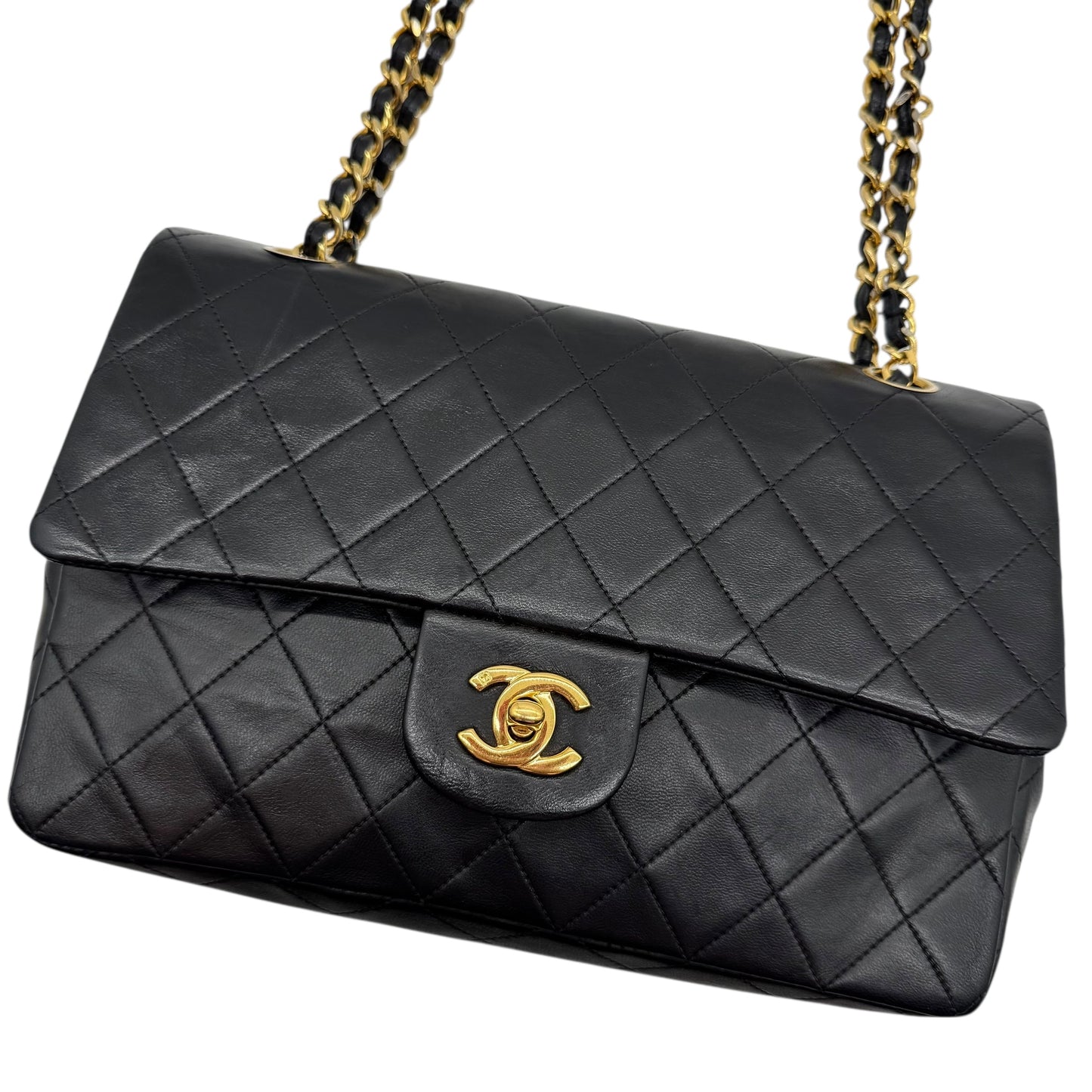 Chanel Black Lambskin Matelasse Quilted Classic Medium Double Flap Bag 1989-1991 - Outfit Repeater