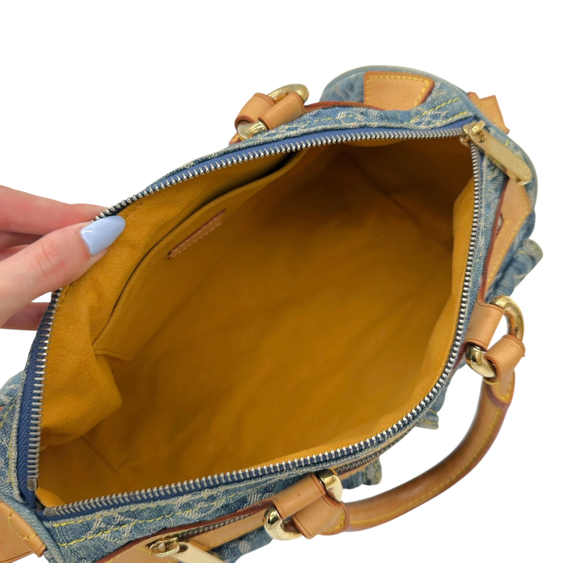 Louis Vuitton Blue Denim Speedy Bag with Leather Accents