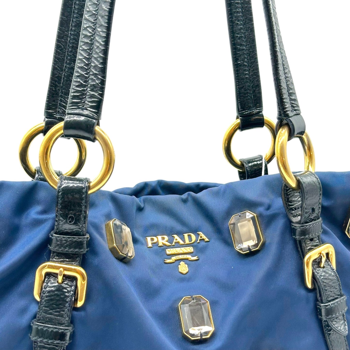 Prada Navy Blue Black Crystal Embellished Tote Bag