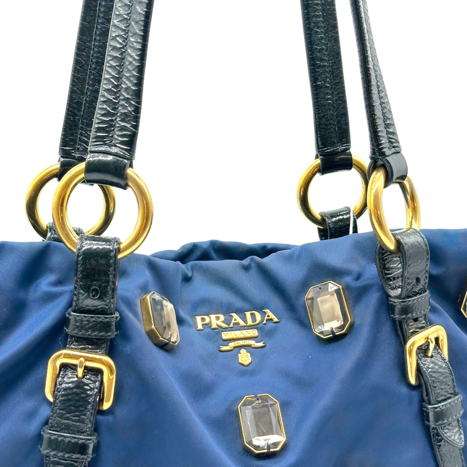 Prada Navy Blue Black Crystal Embellished Tote Bag