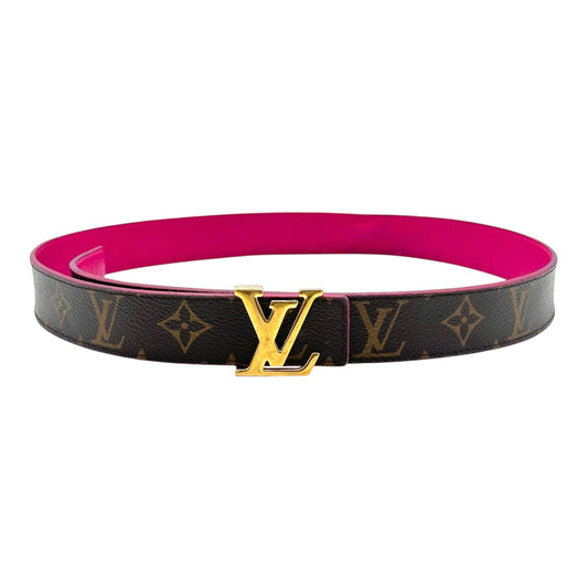 Louis Vuitton Magenta Leather & Classic Monogram Logo Belt