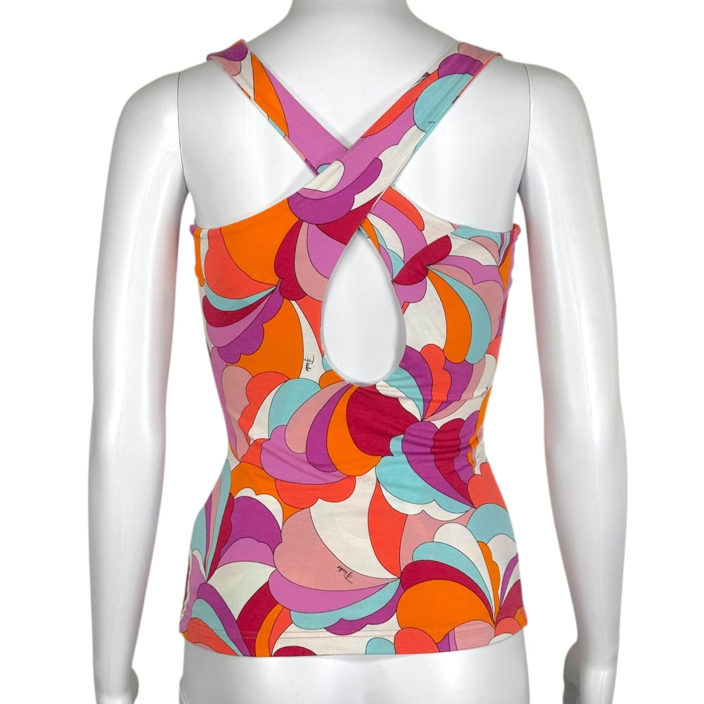 Emilio Pucci Orange & Pink Printed Cross Back Tank Top