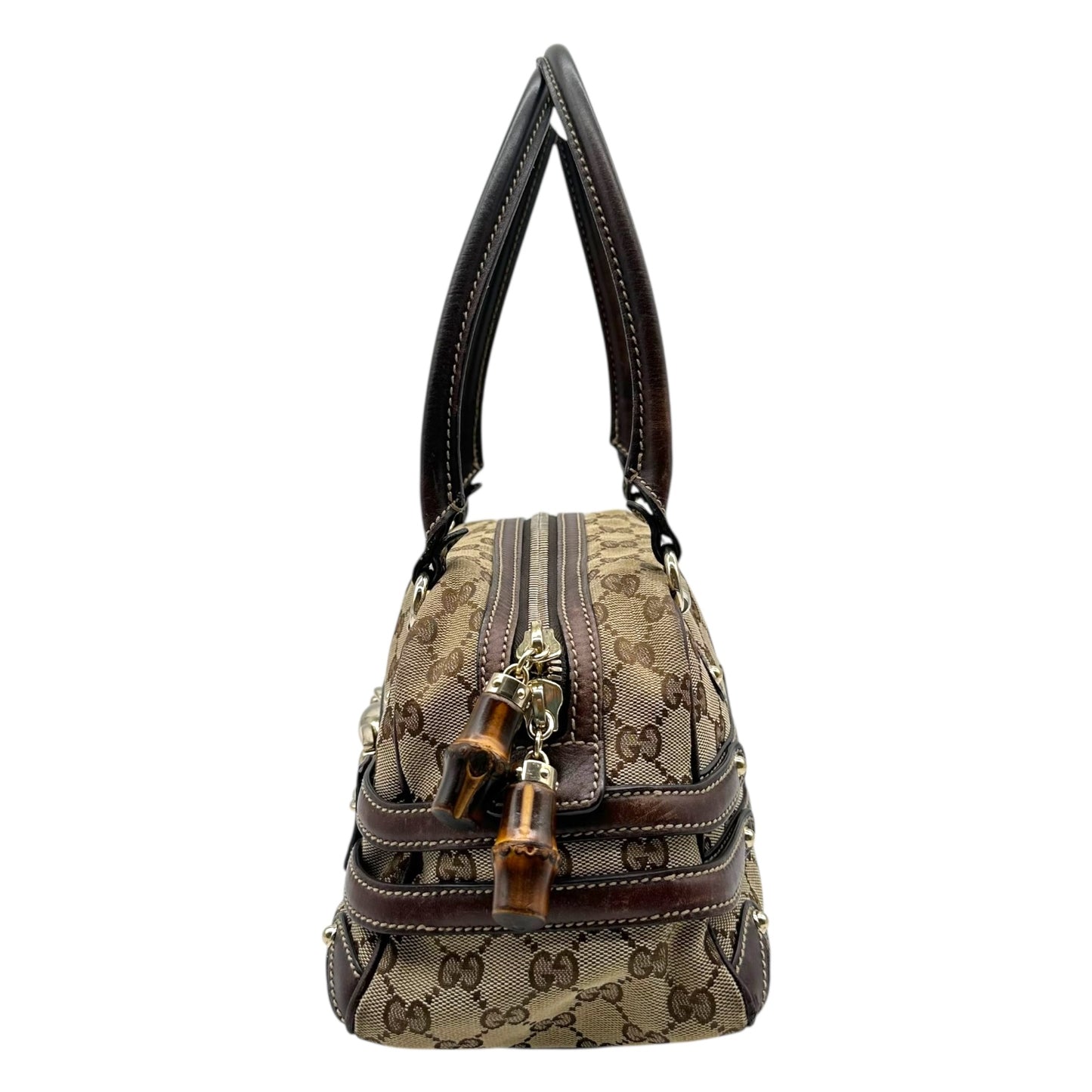 Gucci Brown Monogram & Bamboo East West Shoulder Bag