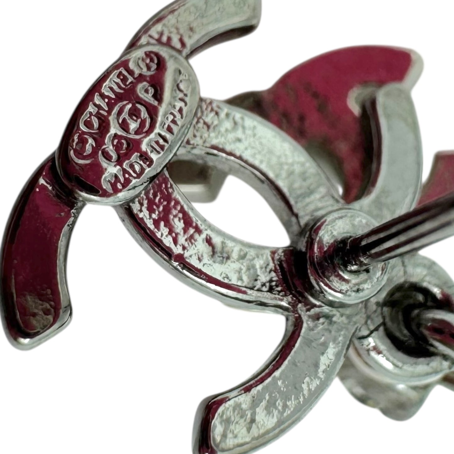 Chanel Gunmetal & Crystal Dangly Double Logo Stud Earrings