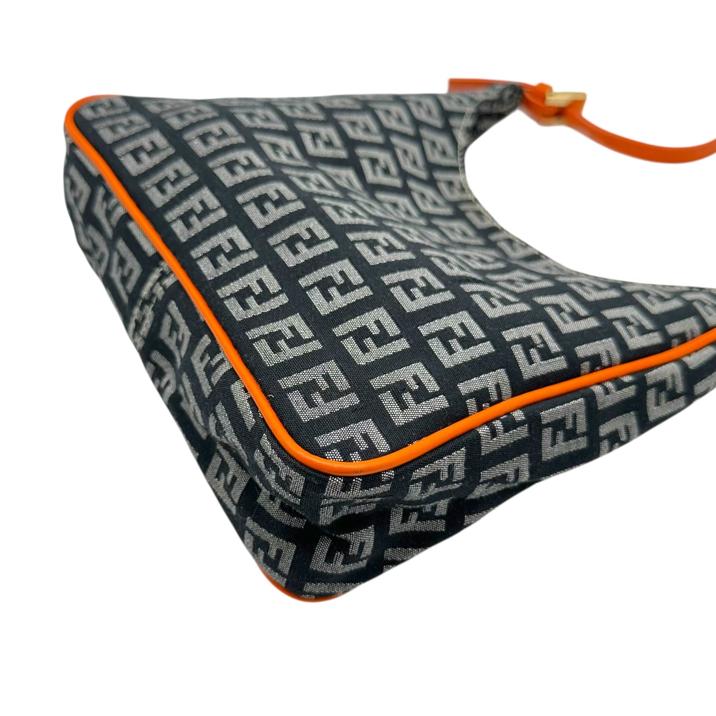 Fendi Black Zucchino Monogram Orange Leather Trim Mini Bag