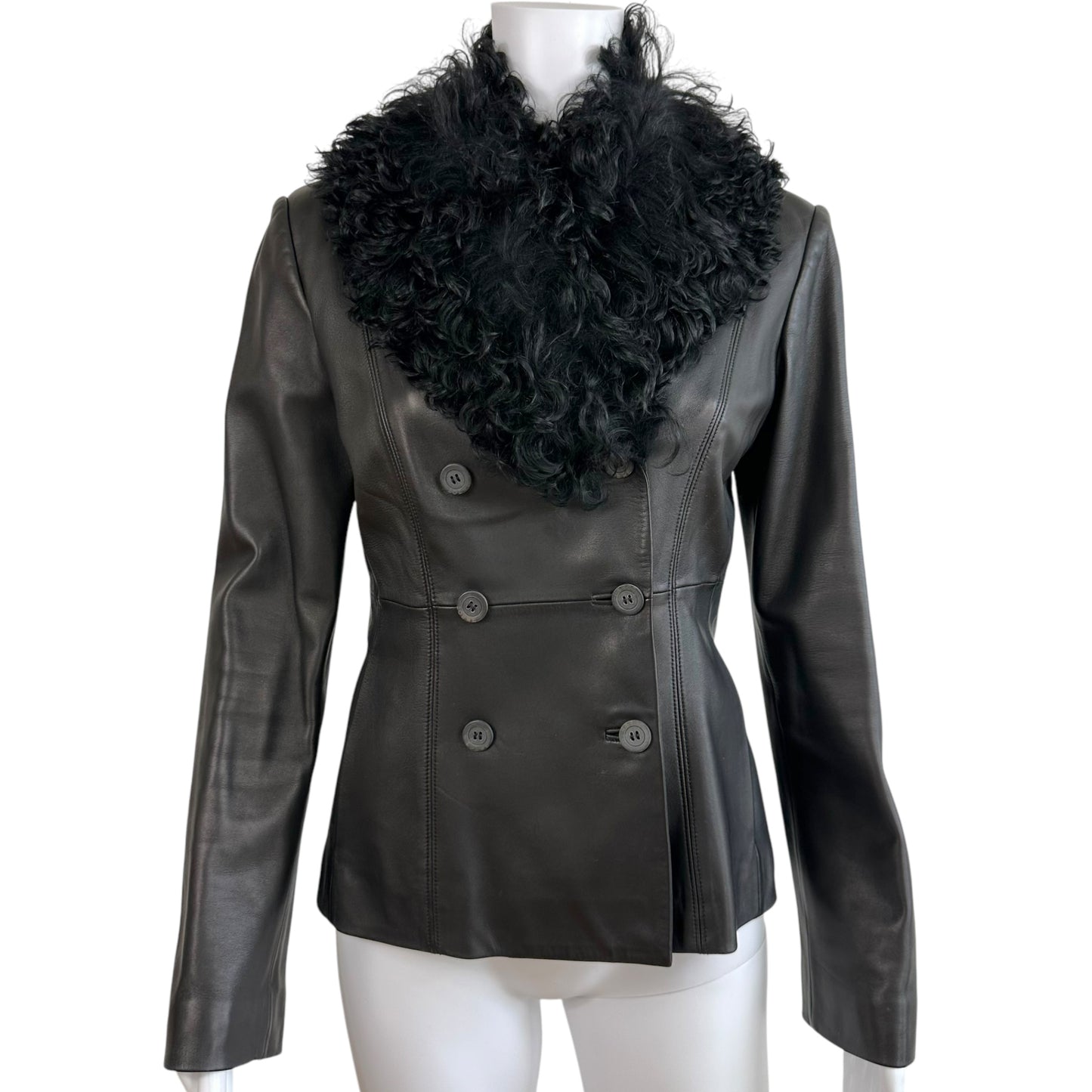 Loewe Black Fur Collar Leather Jacket