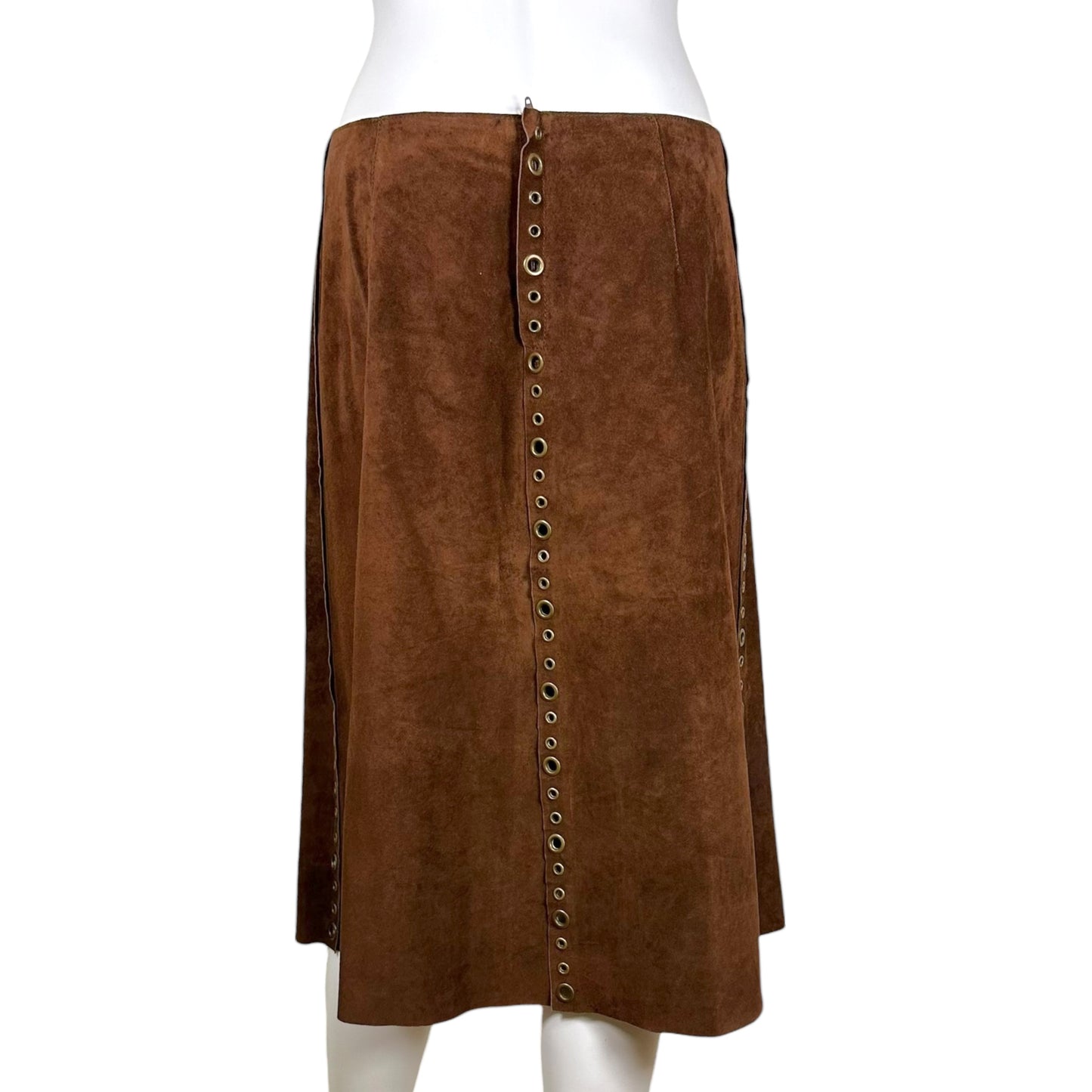 Dolce & Gabbana Brown Suede Rivet Embellished Midi Skirt