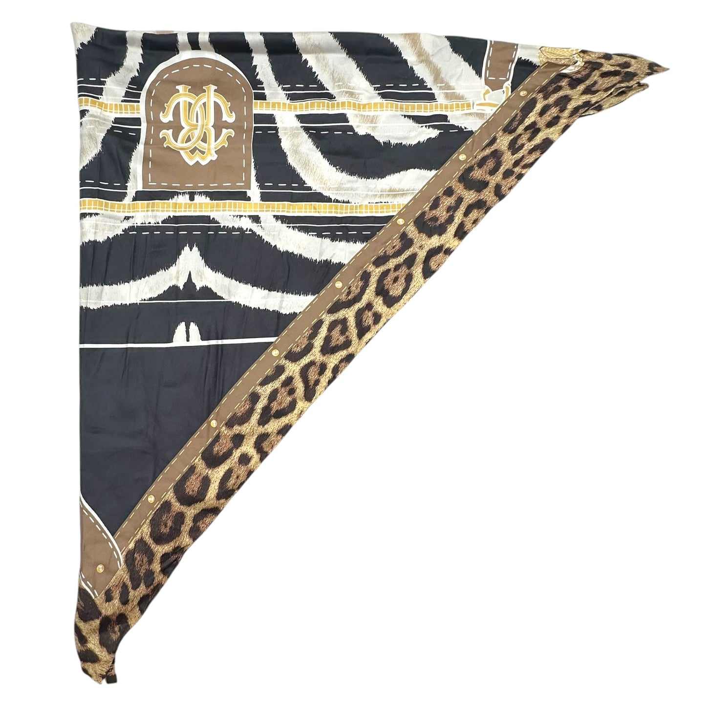 Roberto Cavalli Leopard & Zebra Print Square Silk Scarf