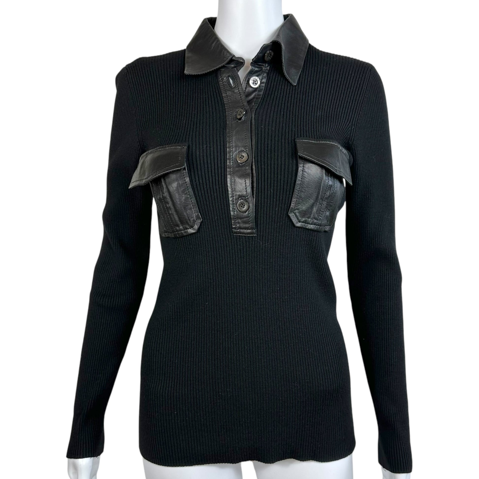 Gucci F/W 1996 Black Wool & Leather Knit Sweater - Outfit Repeater