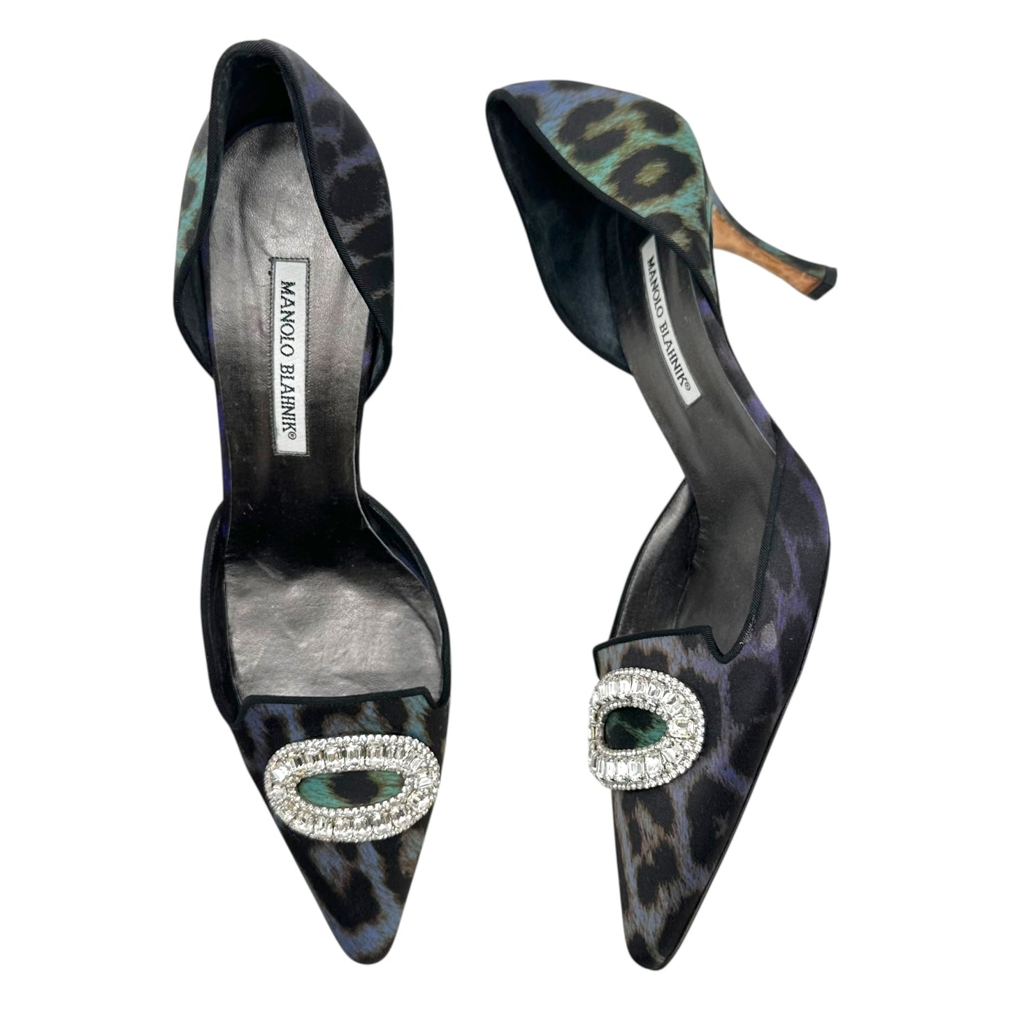 Manolo Blahnik Purple Leopard Print D'Orsay Kitten Heels