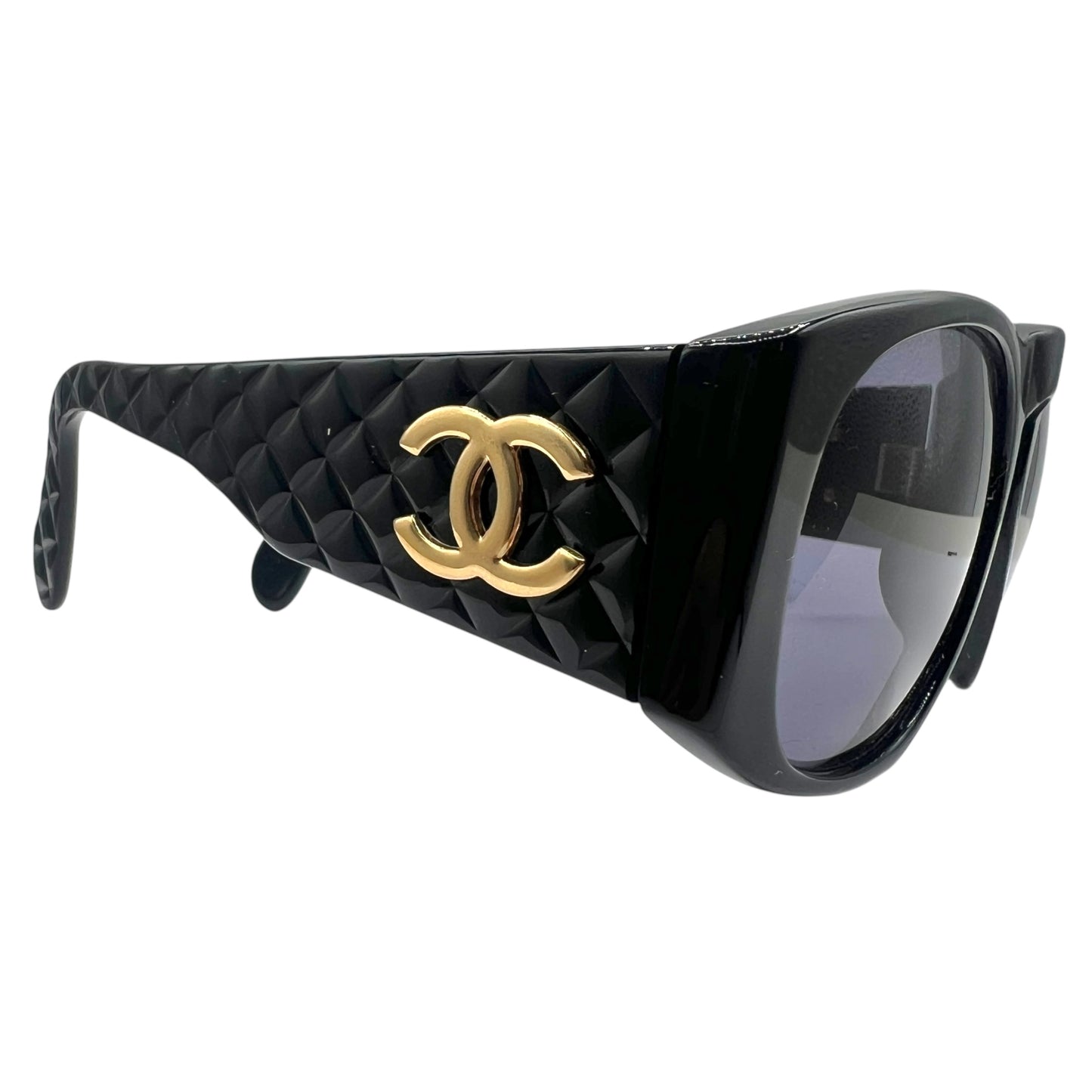 Chanel 01450 90's Black & Gold Matelasse Round Sunglasses w/ Case