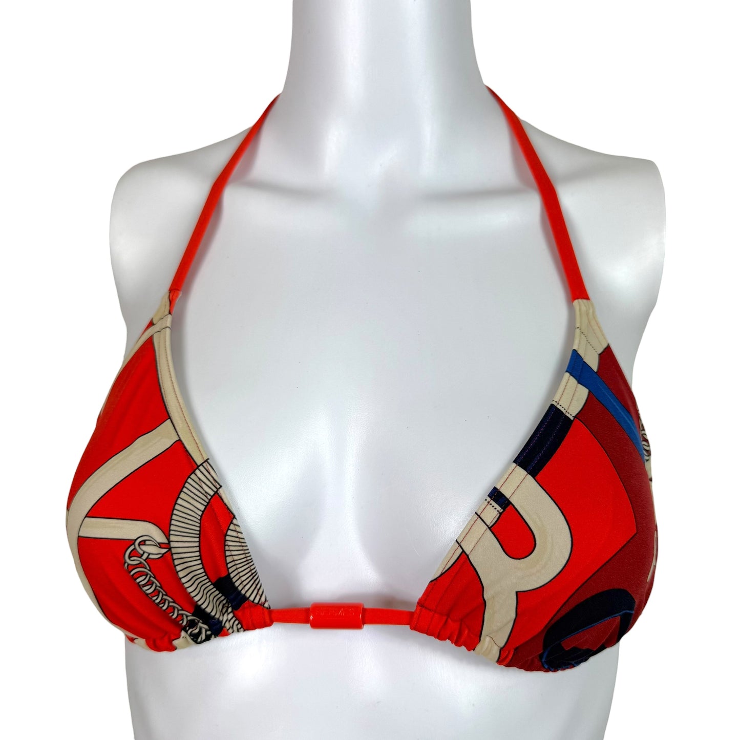 Hermes Burgundy & Red Buckle Print Triangel Tie Bikini Set
