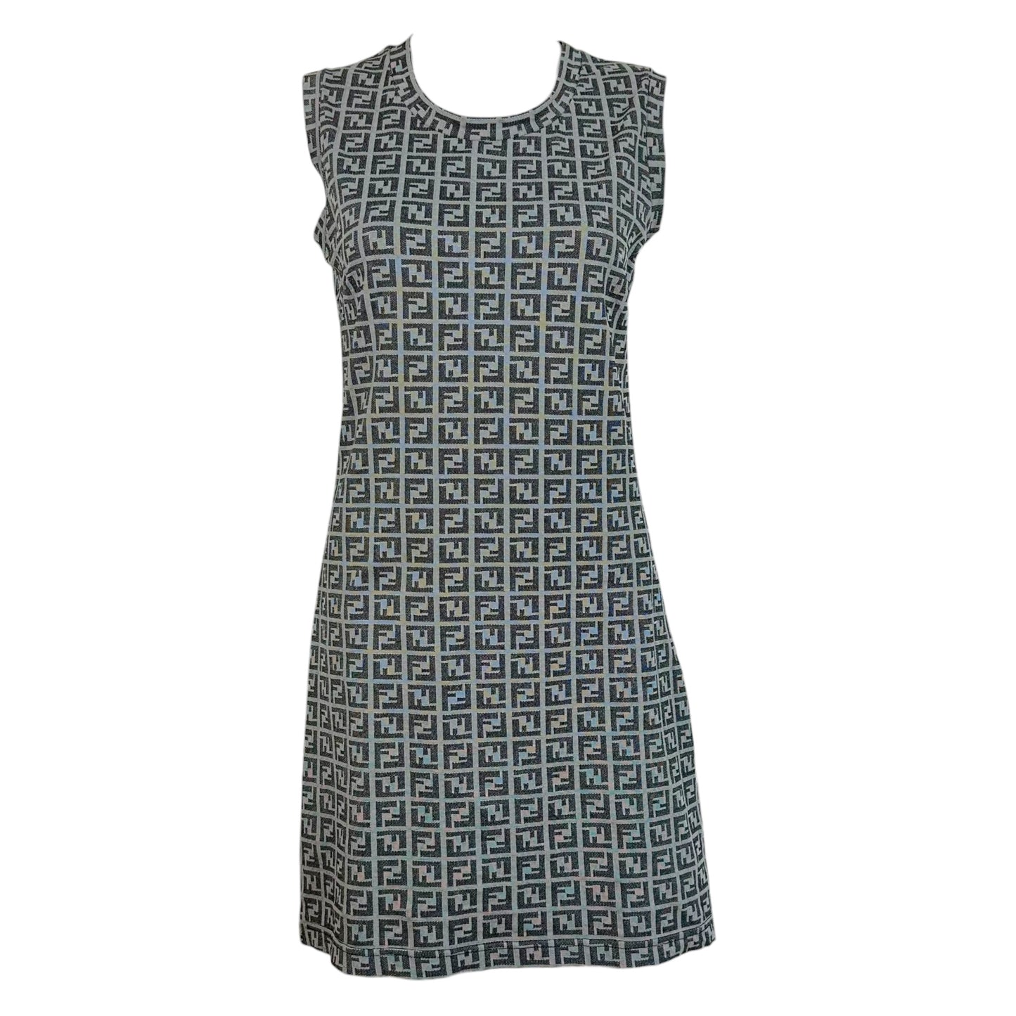 Fendi Gray Zucca Monogram Sleeveless Mini Dress