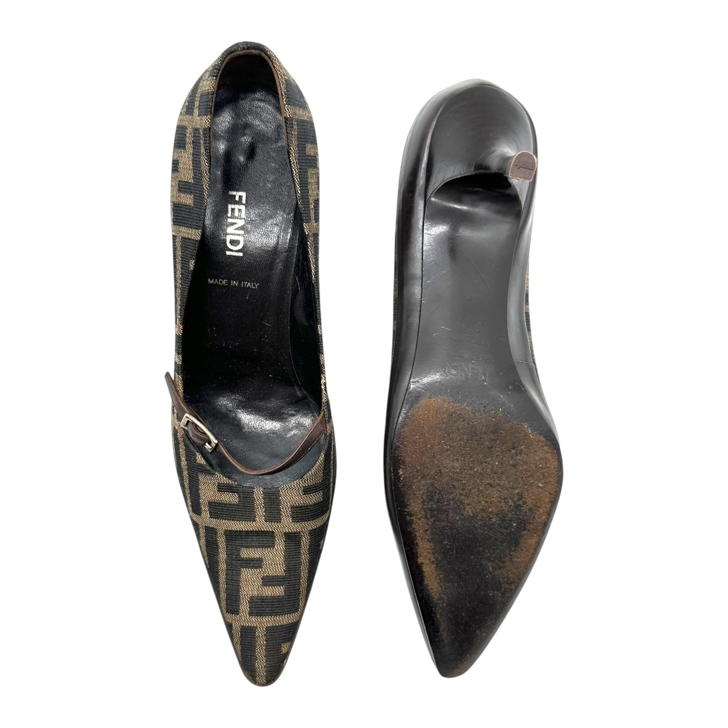 Fendi Brown Zucca Monogram Kitten Heels