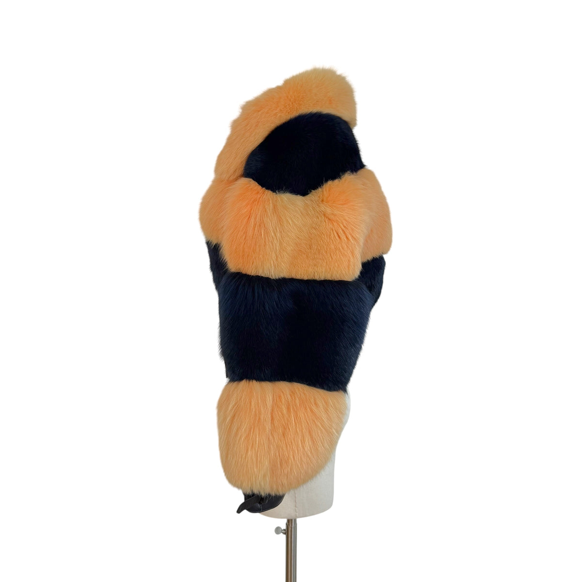 Alexandre Paris Cropped Coat Orange Blue Striped Fox Fur