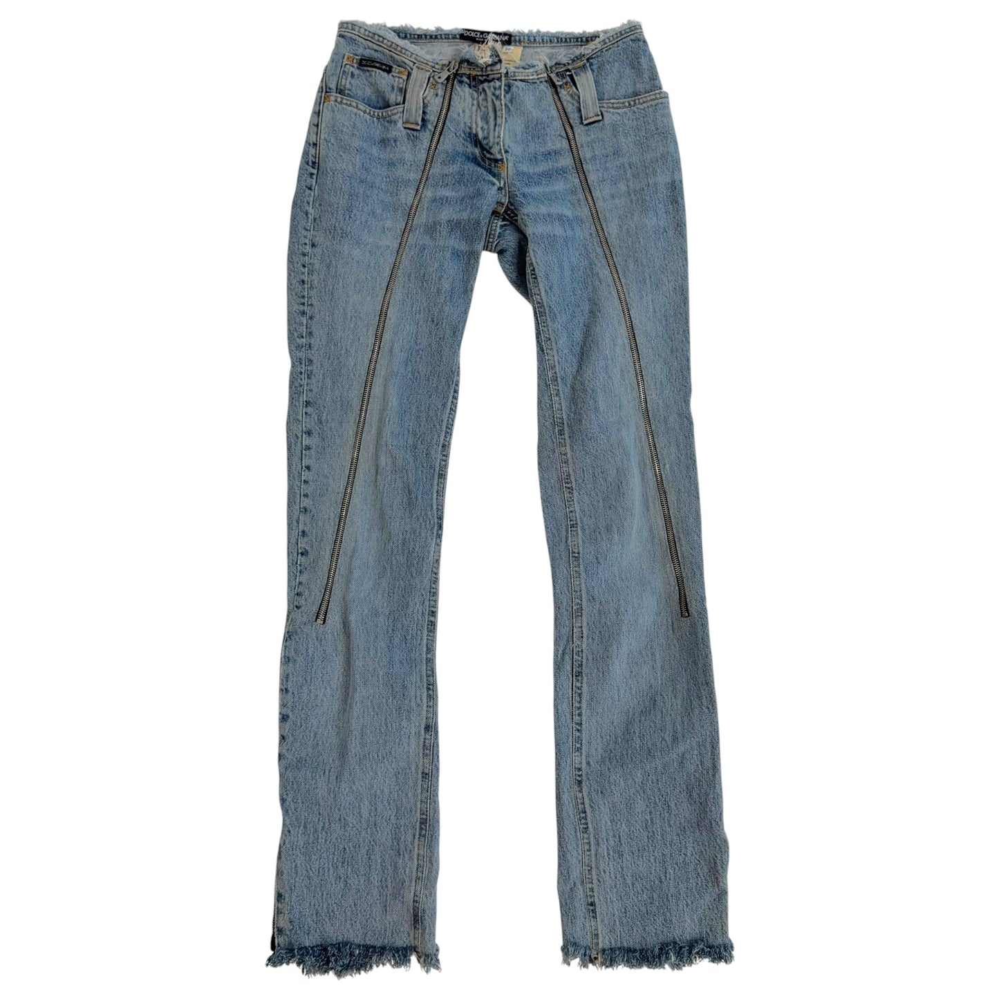 Dolce & Gabbana Light Wash Zipper Jeans Raw Hem Straight Fit