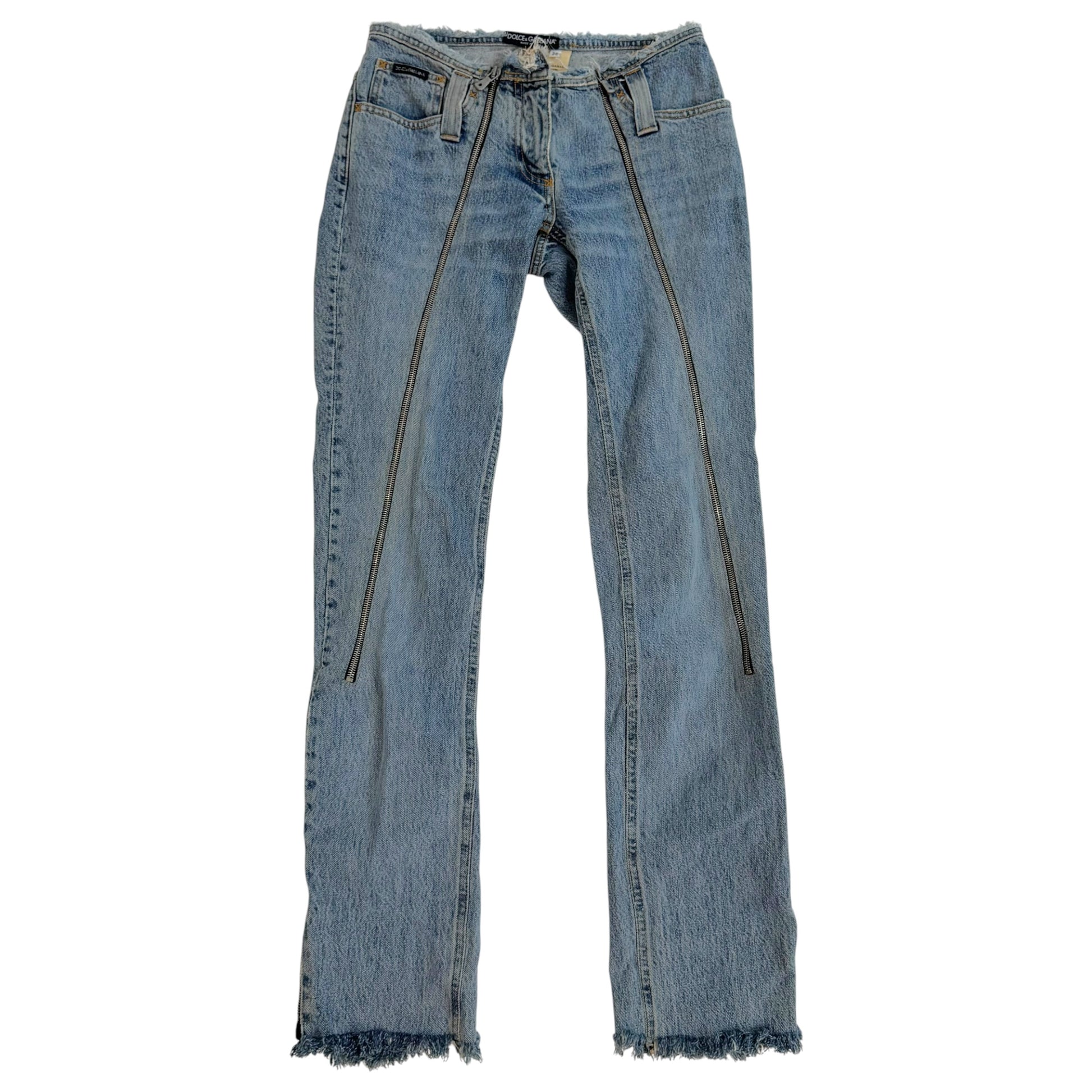 Dolce & Gabbana Light Wash Zipper Jeans Raw Hem Straight Fit