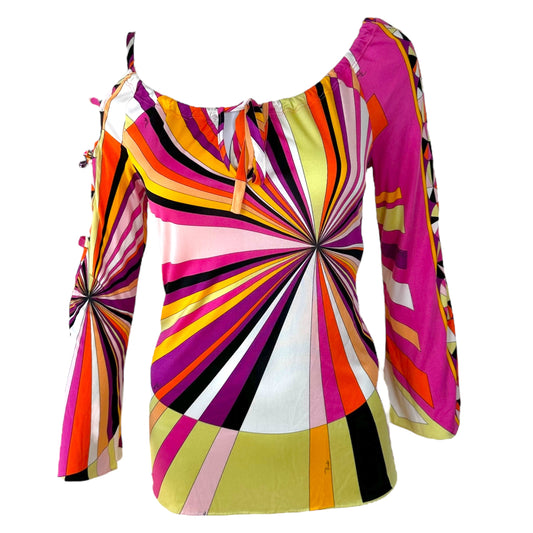 Emilio Pucci Beaded Pink Printed Cut-Out Blouse