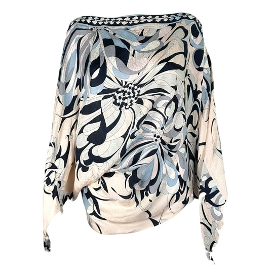 Emilio Pucci Light Pink & Blue Printed Silk Asymmtrical Blouse