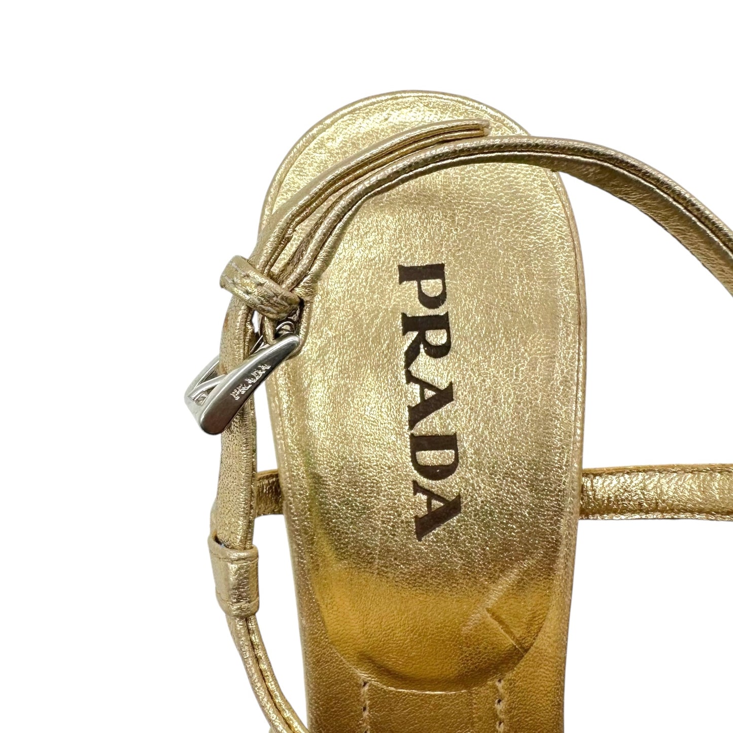 Prada Gold Fringe Kitten Heel Thong Sandals