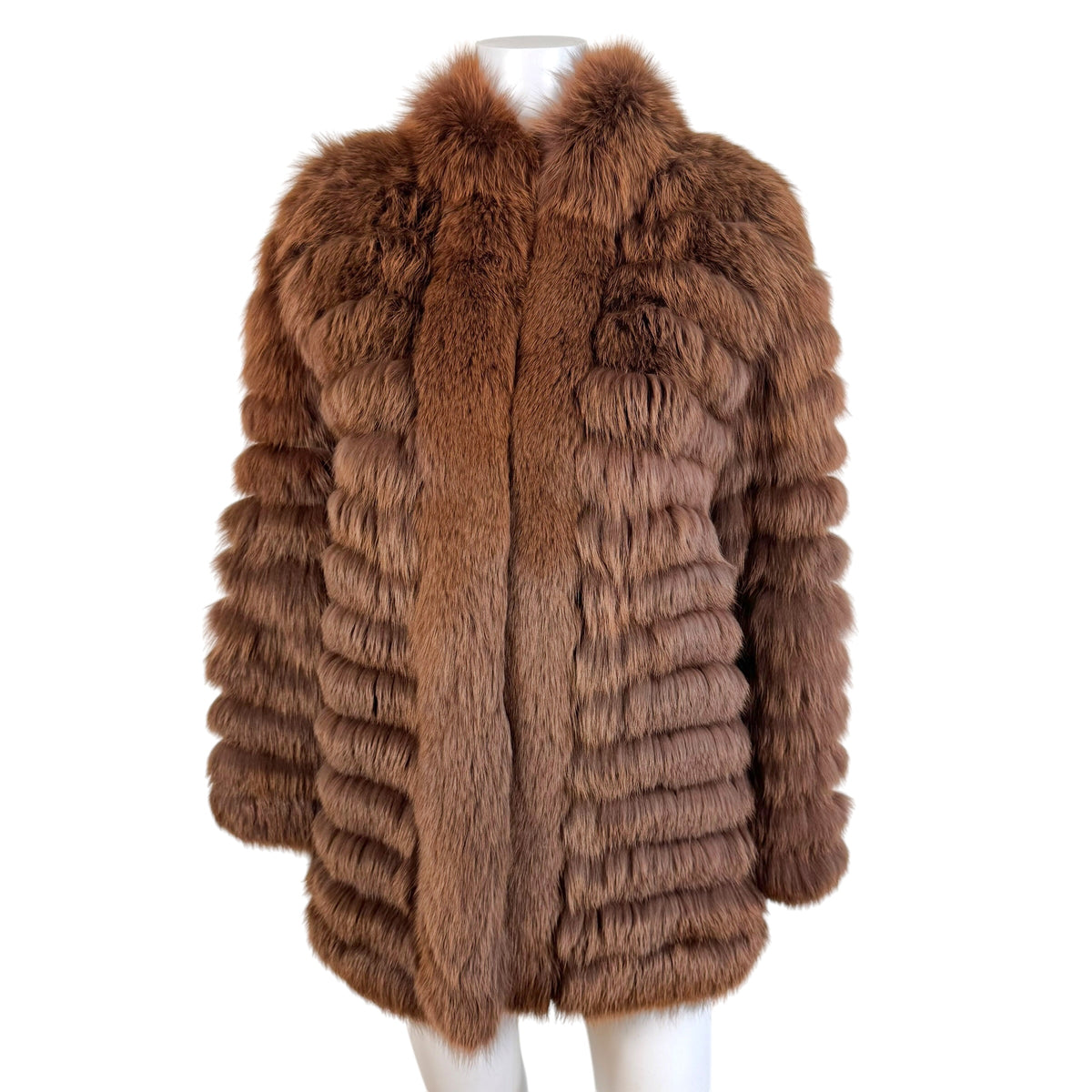 Saga Fox Fur Coat Brown Vintage 1990s Open Front